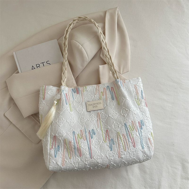 Bolso de gran capacidad para mujeres 2024 verano nuevo bolso de viaje de lona de color contrastante rayas de hombro amplio bolso debajo de la axila