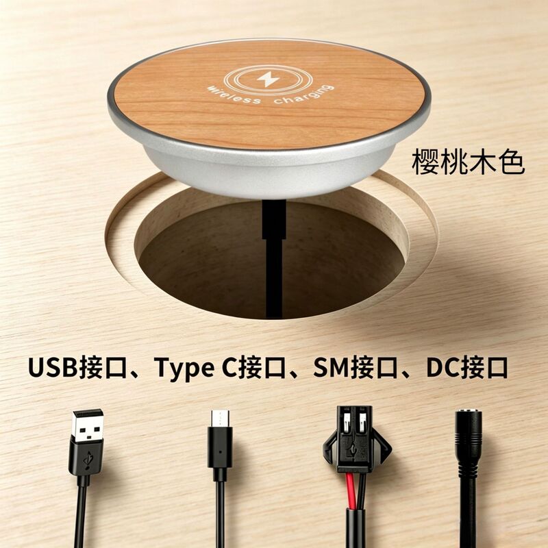 Wood grain 15W embedded wireless phone charger base suitable for furniture, hotel desktops, bedside tables, and work equipment