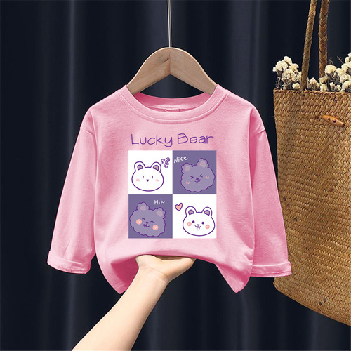 H2166 Pure Cotton Unisex Children's Long Sleeve T-shirt Spring and Autumn Season for Middle and Small Children Baby Versatile Base Shirt Trendy T