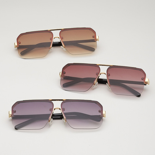 Square Metal Eyebrow Sunglasses 2024 New European and American Fashion Men and Women Half Frame Frog Sun Glasses 
