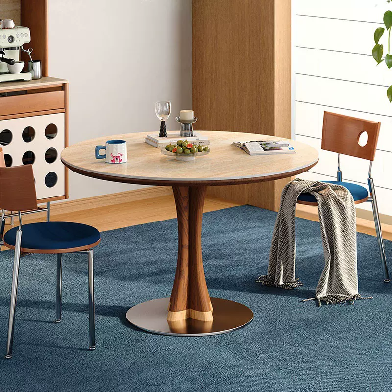 包豪斯极简小蛮腰餐桌现代复古实简约饭桌北欧圆桌家用中古小户型