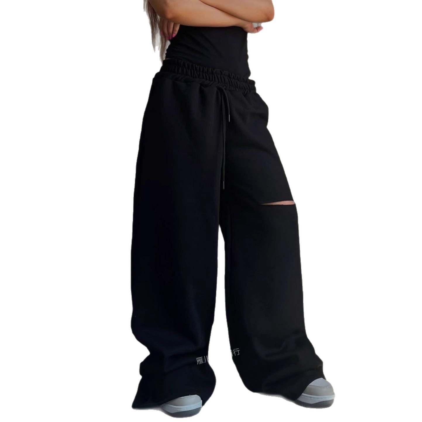 Pantalones casuales deportivos de otoño y invierno transfronterizos agujeros rectos y sueltos, pantalones de cintura alta y delgados, pantalones de piernas anchas image 6