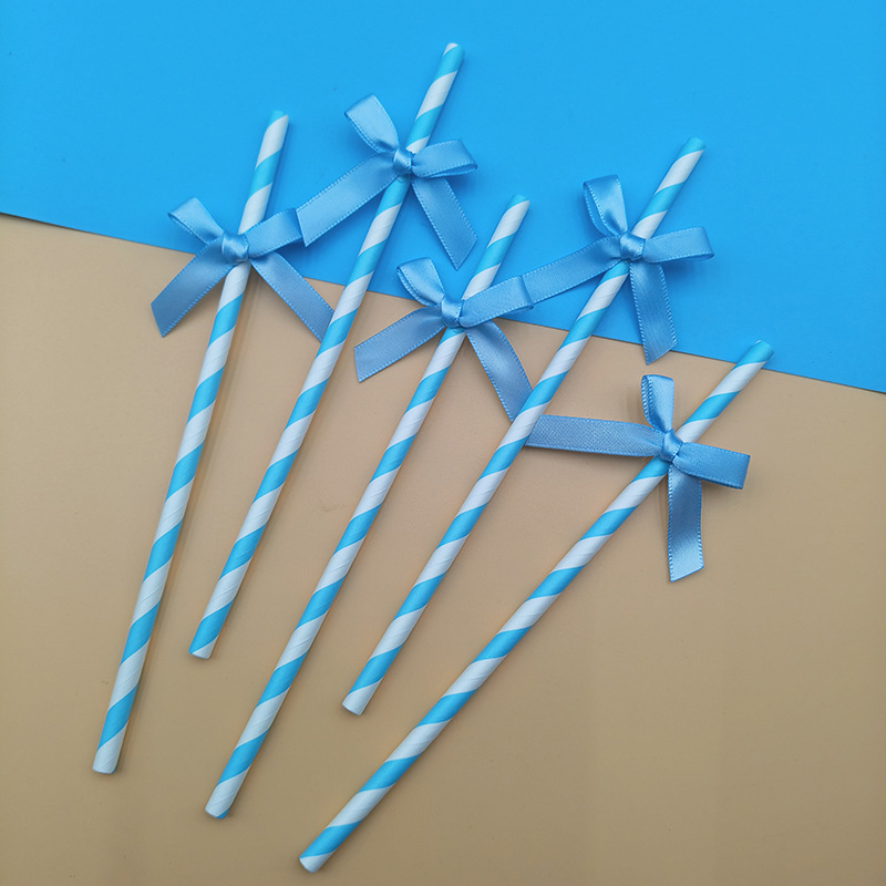 Cross-border bow party paper straw ribbon fabric panadería postre decoración inserto cóctel decoración straw