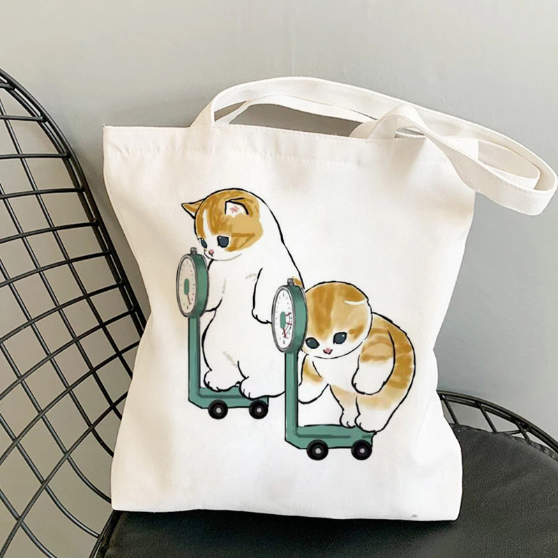 112g Weight Open Closure Type Double Shoulder Straps Strap Type Canvas Bag Bags Type Unisex Canvas Cat Streetwear Square Open Canvas Bag