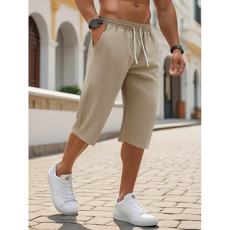 Cross-Border Capris Pants with Pockets Casual Drawstring Trousers