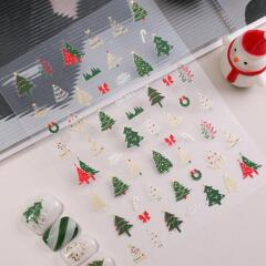 圣诞节系列指甲贴纸平面带背胶圣诞雪人麋鹿美甲贴纸饰品 DH款