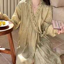 新款睡衣女春秋睡袍女系绳中长款和服公主风女士云朵棉睡裙家居服