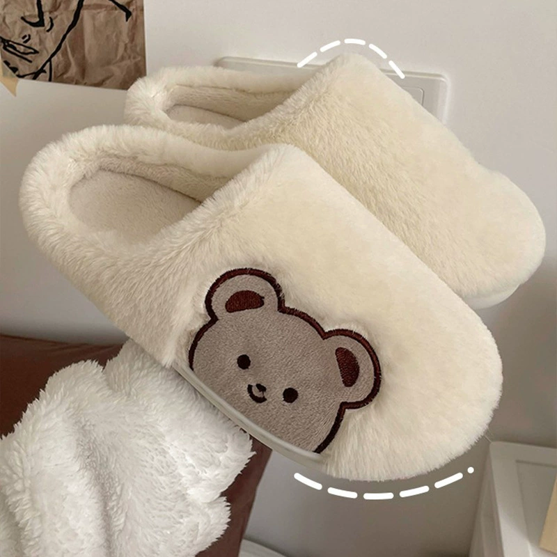 Хлопковые тапочки, женские зимние милые домашние плюшевые мягкие тапочки с медведем, домашняя теплая Лунная обувь для пар, домашние хлопковые тапочки для мужчин