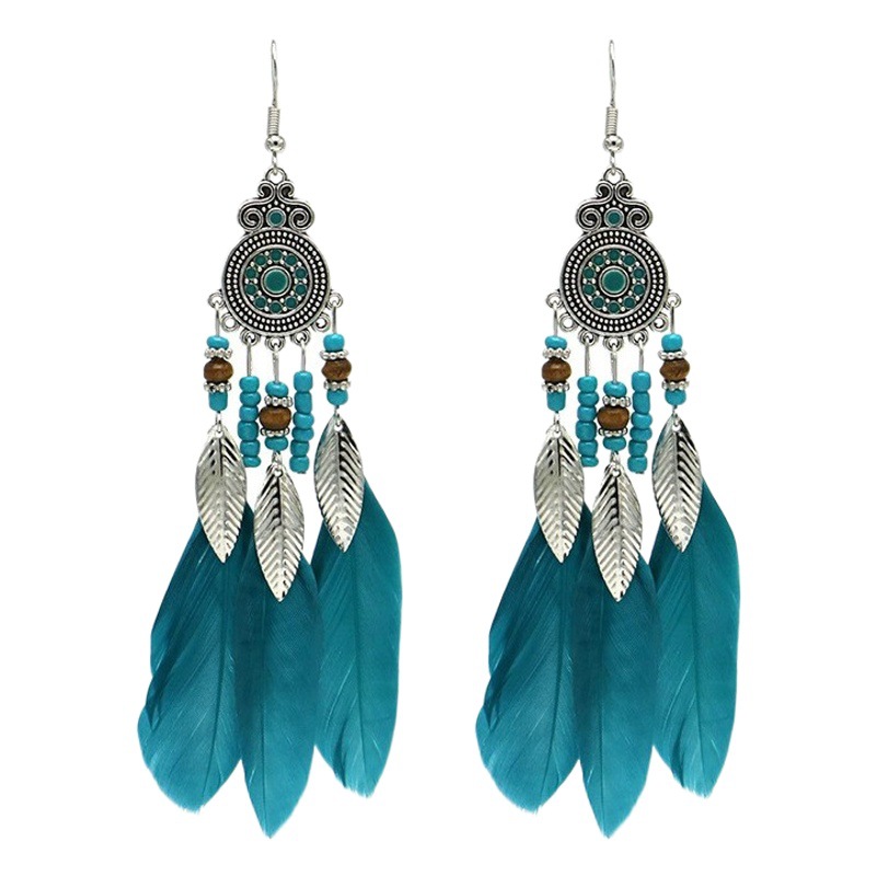 Bohemian Style Feather Earrings, Ethnic Cross-Border Hot-Selling Items, Yunnan Travel Retro Tassel Earrings Wholesale and Dropshipping