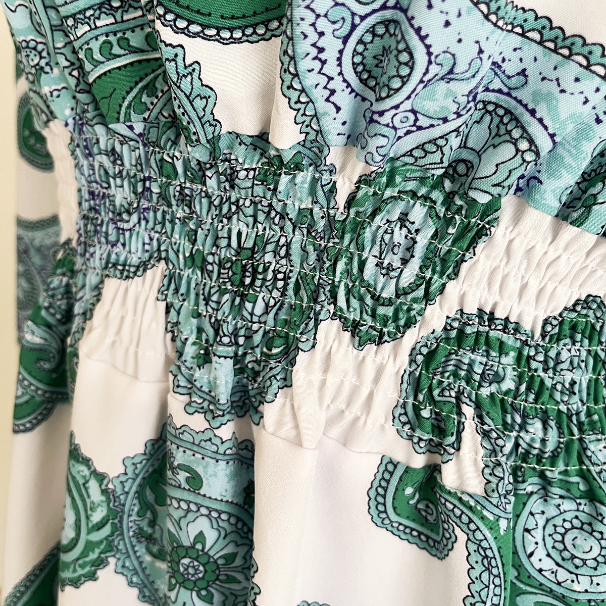 Paisley Pattern Blouse Collar Dress Women Smocking Waist Long Sleeve Spring Autumn Women Clothing 18 Paisley Pattern Blouse Collar Dress Women Smocking Waist Long Sleeve Spring Autumn Women Clothing