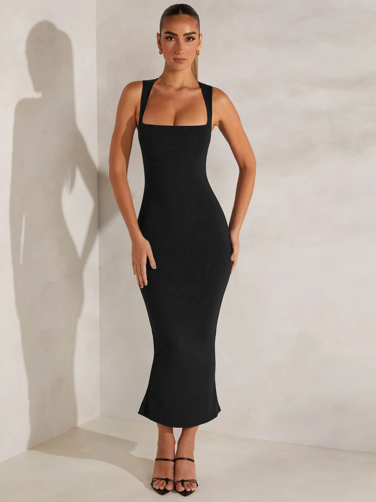 Women's Sheath Dress Strap Dress Elegant Classic Style Square Neck Sleeveless Solid Color Maxi Long Dress Daily display picture 21