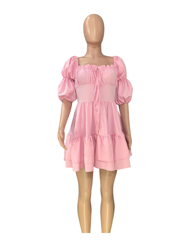 Fashion Solid Color Boat Neck Short Sleeve Backless Polyester Dresses Above Knee A-Line Skirt