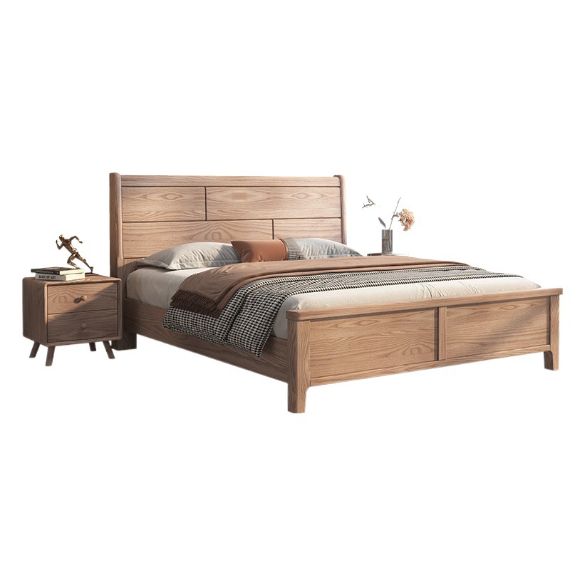 Cama minimalista moderna de madera maciza de estilo nórdico dormitorio cama doble cama de almacenamiento de madera de cera blanca con cajón cama de boda