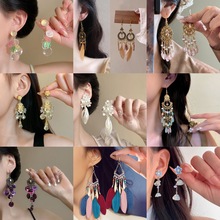 波西米亚夸张流苏耳环女民族风长款耳钉高级耳饰甜美温柔银针花朵