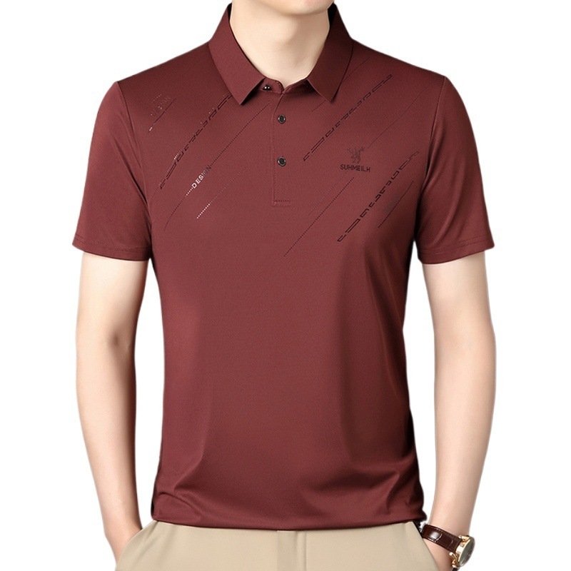 Polo para hombres 2025 nuevo verano seda de hielo seda de morera de negocios chaqueta de moda para hombres camiseta casual universal