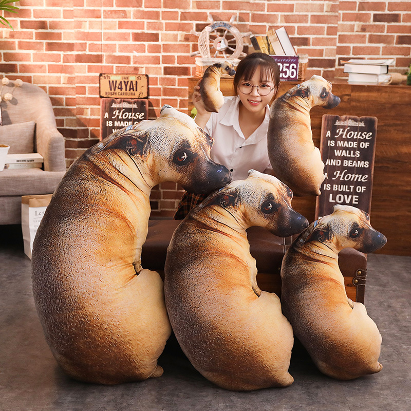 Creativo 3D simulación perro almohada de peluche perro muñeca fábrica directa de una pieza de entrega puede agregar logo