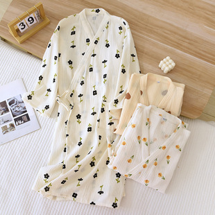 Pajamas nightgown bathrobe women's spring, autumn and winter long cotton gauze morning gown Chinese style nightdress pure desire style home stock