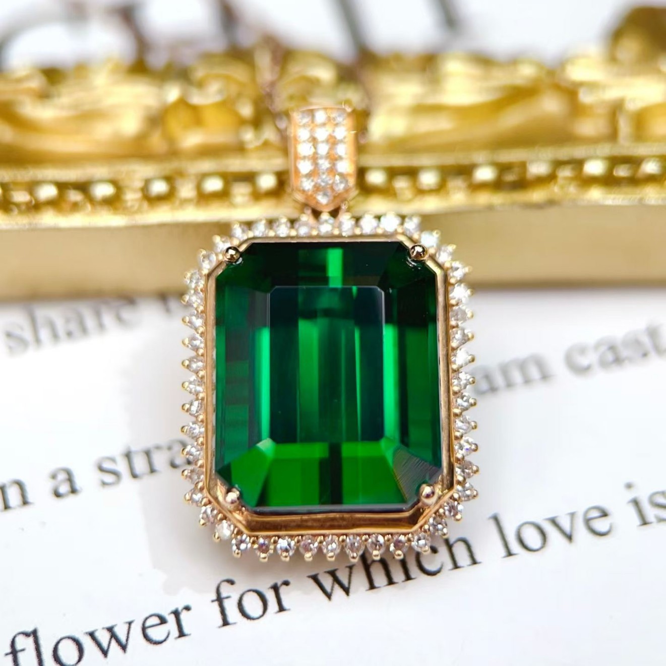 18K gold tourmaline pendant, women's accessories, love jewelry, gemstone jewelry, gift jewelry, Y1803