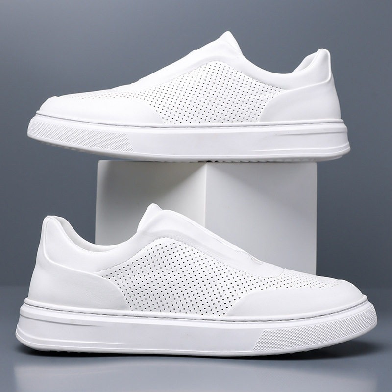 Giày sneaker nam cổ thấp lười xỏ thoáng khí, đế cao su chống trượt, phối màu trắng đen — Màu trắng, màu đen