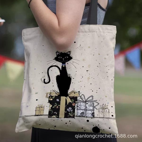 Cat Series Printed Pattern Canvas Tote Bag Perfect for Shopping Women's Shoulder Bag Teacher's Day Gift
