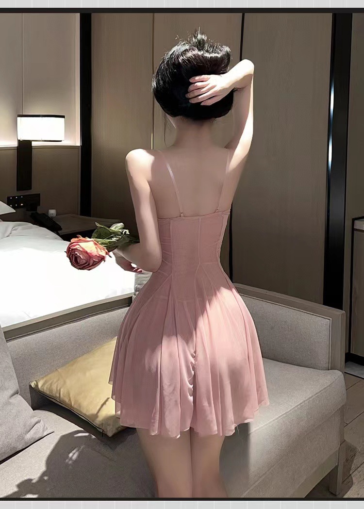 Women’s Tulle Babydoll Nightdress Set with Backless Design and Matching Panty — detail image 15