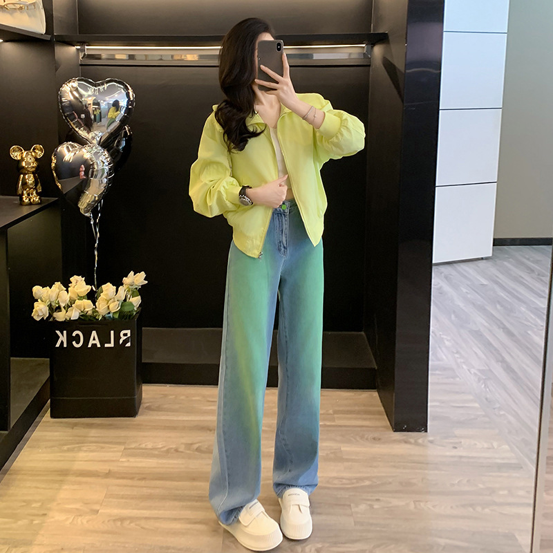 Yellow Doll Collar Short Jacket Women's Baseball Uniform 2025 Spring New Fashion Jacket Versatile Jeans Suit
