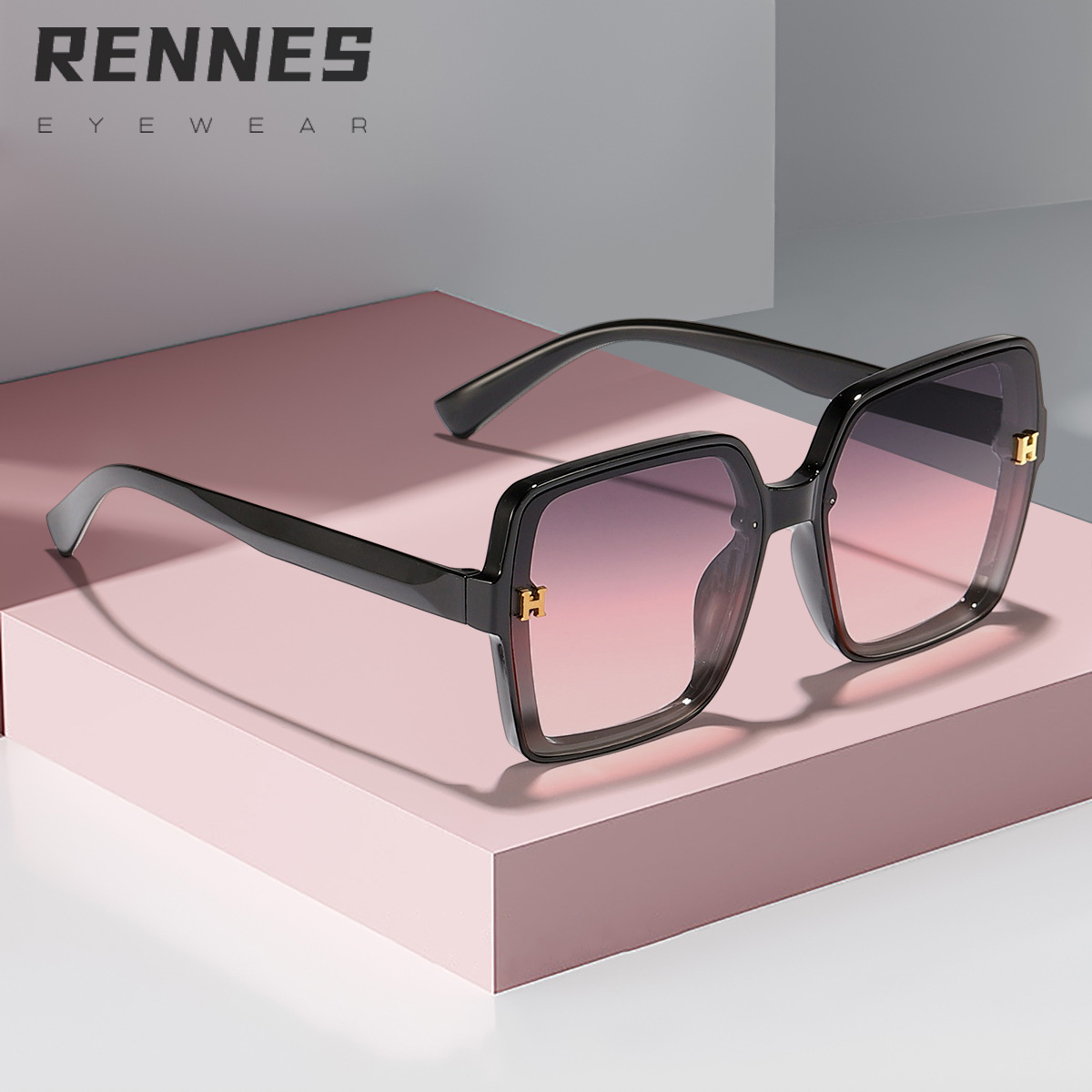 2024 nuevas gafas de sol anti-ultravioleta de marco generoso retro, accesorios de letras de sentido avanzado, gafas de sol imprescindibles para disparos callejeros de moda