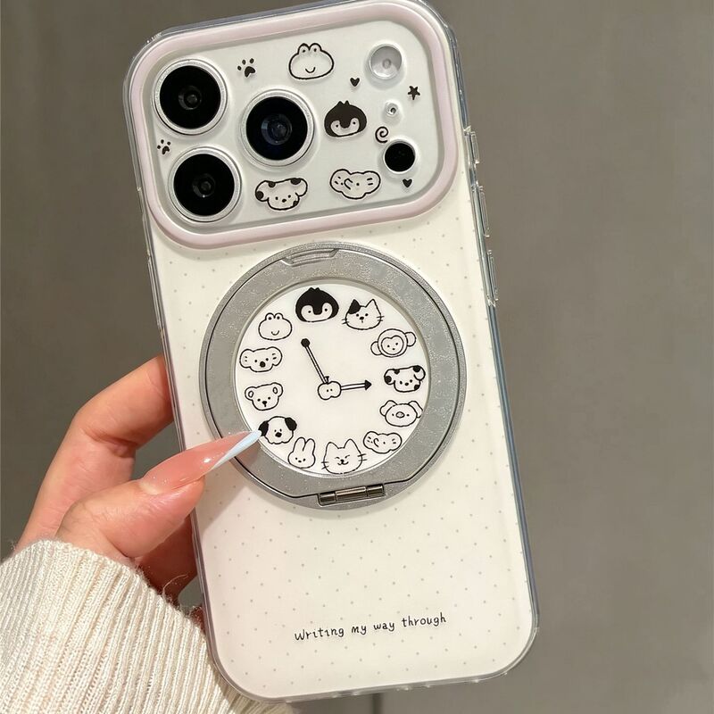 360-degree rotating integrated folding stand with cute cartoon animal clock, suitable for Apple 17 Pro Max phone case 360-degree rotating integrated folding stand with cute cartoon animal clock, suitable for Apple 17 Pro Max phone case