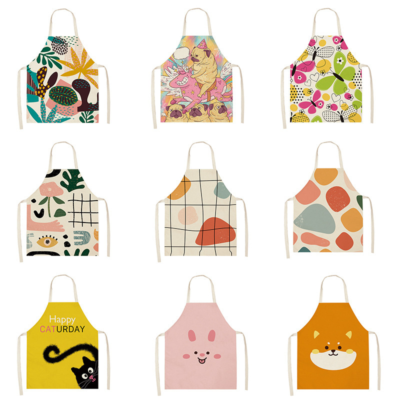 [Small custom] linen sleeveless neck apron digital printing pattern custom anti-fouling kitchen durable overalls