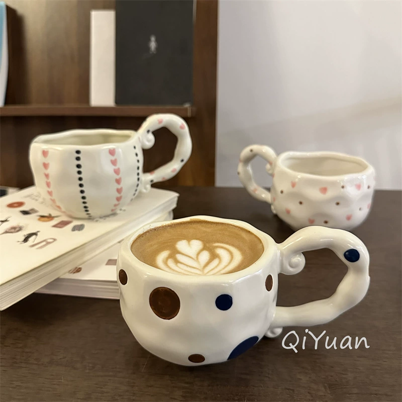 hand-painted ceramic coffee cup, francе retro из стиля, 300 мл, неравномерный милый дизайн