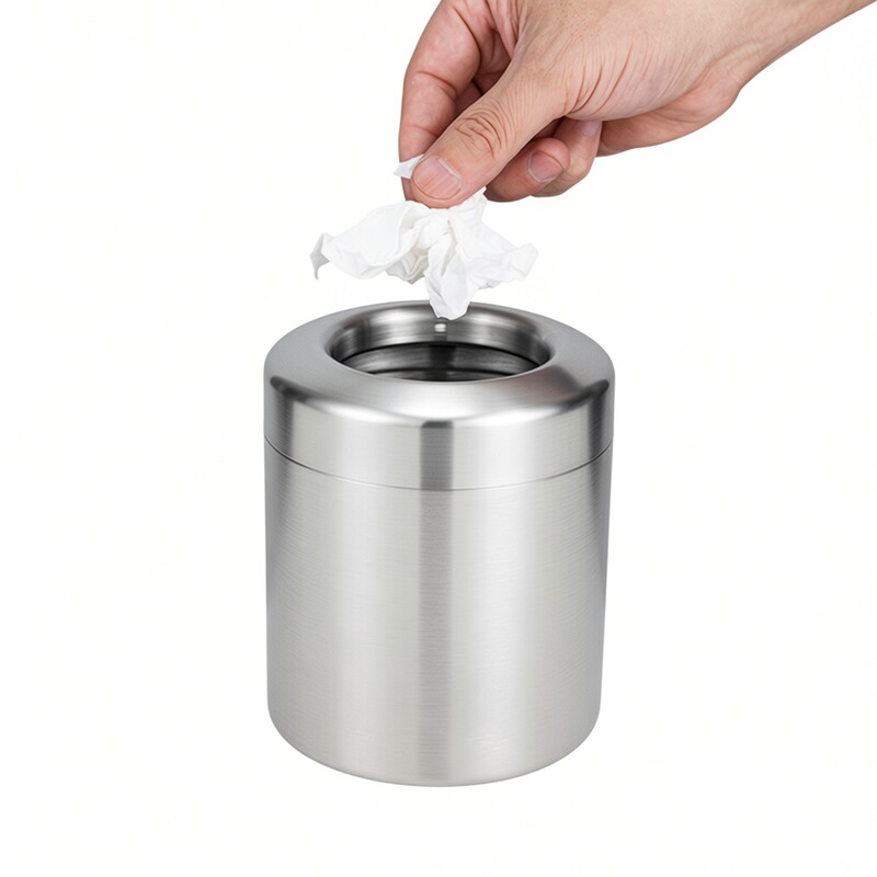304 stainless steel desktop trash can high-level bathroom high-value small size office uncovered round tissue tube