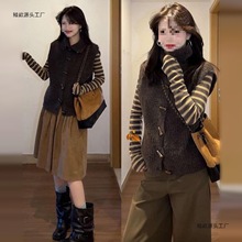 2025新款气质名媛风穿搭一整套装女秋冬季马甲上衣阔腿长裤三件套