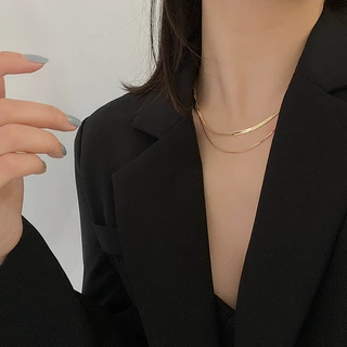 双层蛇骨项链女 夏轻奢小众设计感百搭锁骨链ins嘻哈复古颈链配饰