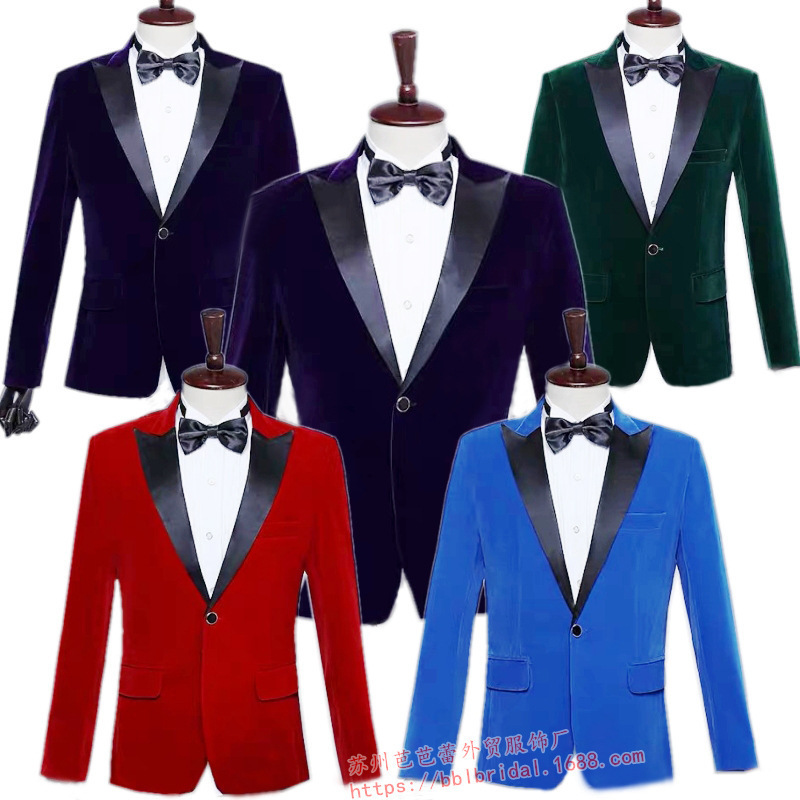 Foreign trade Men's male singer costume host evening dress velvet coat stage suit dance performance suit