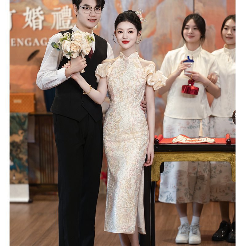 Bridal Toast Dress 2026 New Style Petite Chinese-Style Cheongsam Engagement Dress Skirt Elegant High-End Wedding Casual Wear