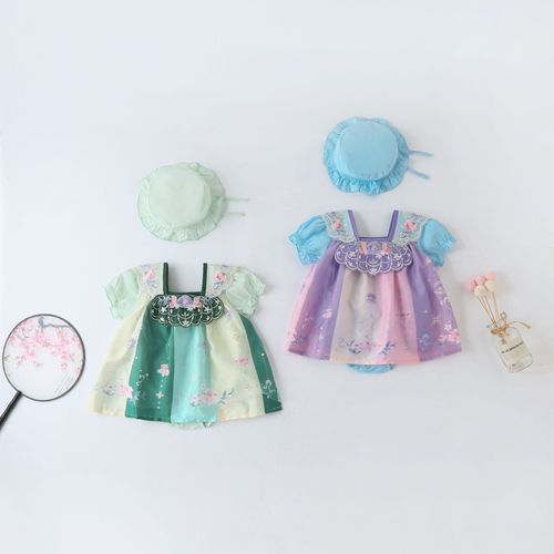 Chinese-style summer children's short-sleeve retro infant Hanfu tank top baby dress baby Tang suit dress