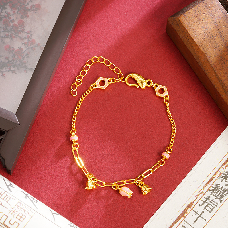 Antiguo estilo vietnamita retro estilo nacional de arena orquídea exquisita pulsera koi de moda femenina universal joyas no se desvanecen