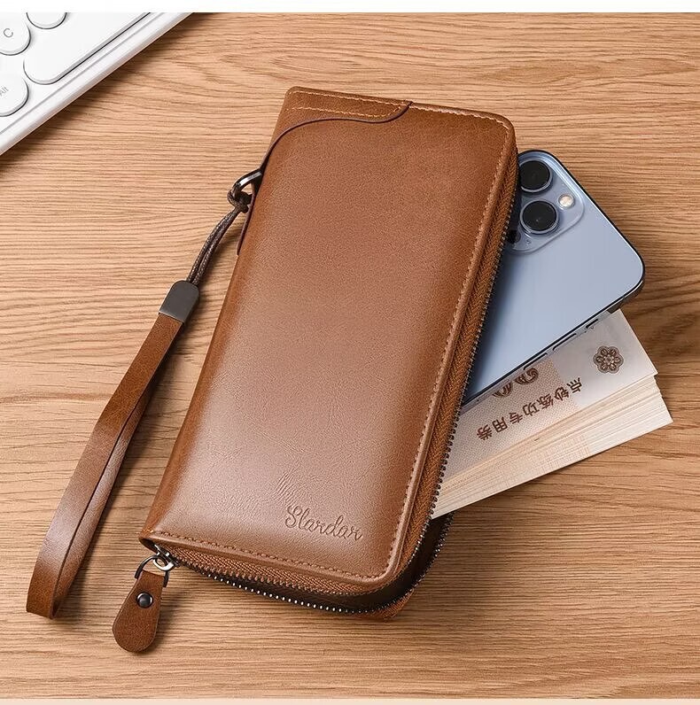 2025 New Wallet Men's Long Genuine Leather Multifunctional Handbag Wallet Men's Youth Zipper Wallet Mobile Phone Bag Trendy
