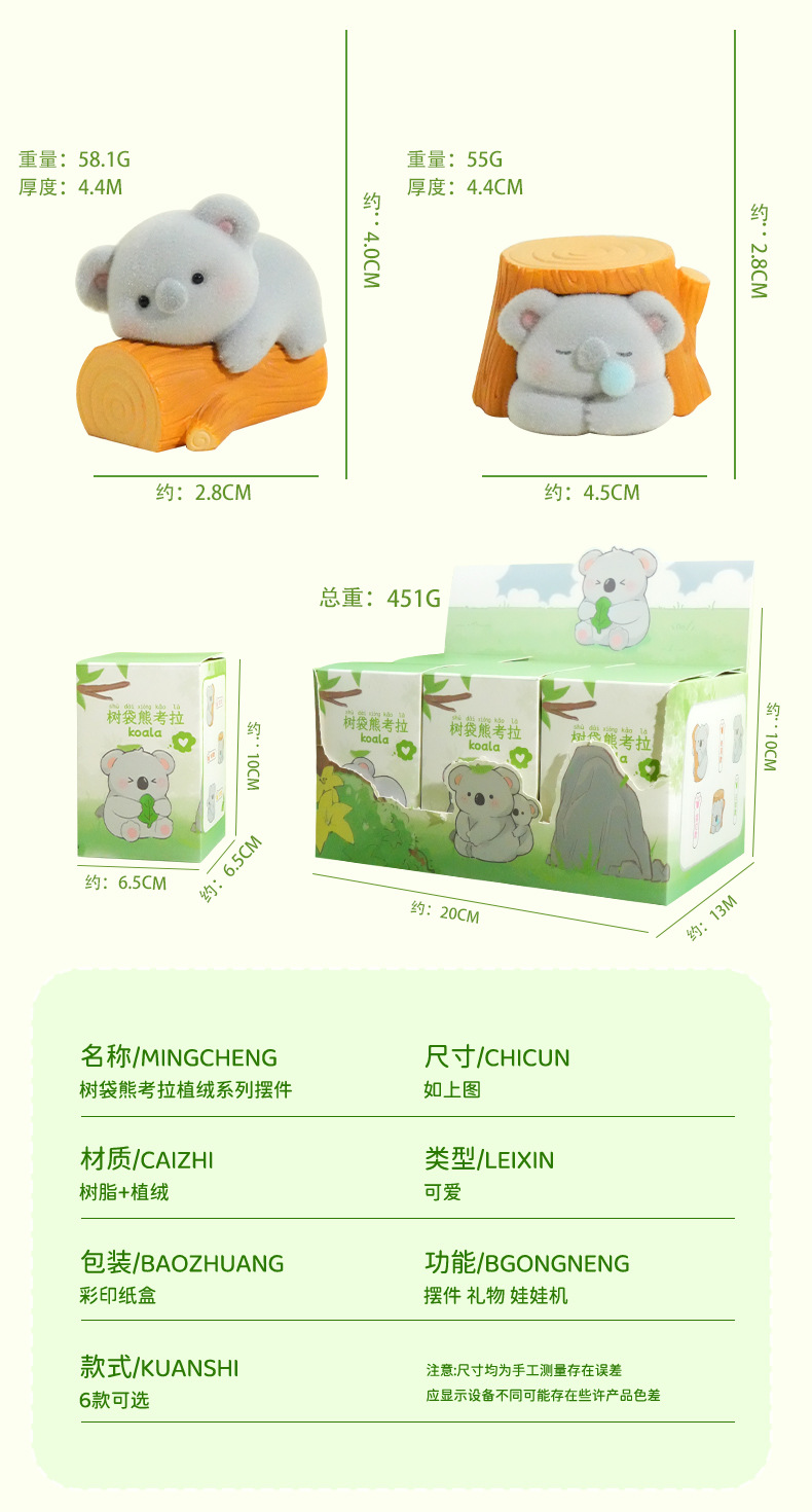 Baimao Original Cute Koala Flocking Series Creative Car Dashboard Ornaments Home Desktop Decorations