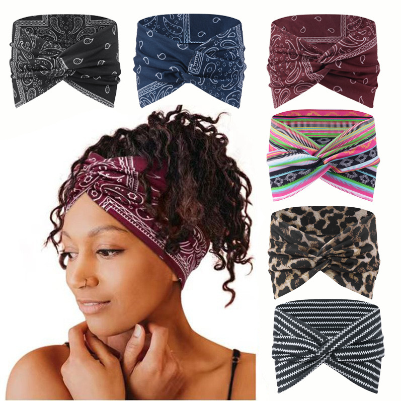 Amazon Cross-Border New Ultra-Wide Women's Elastic Knotted Cross Yoga Sports Elastic Hair Accessory Headband