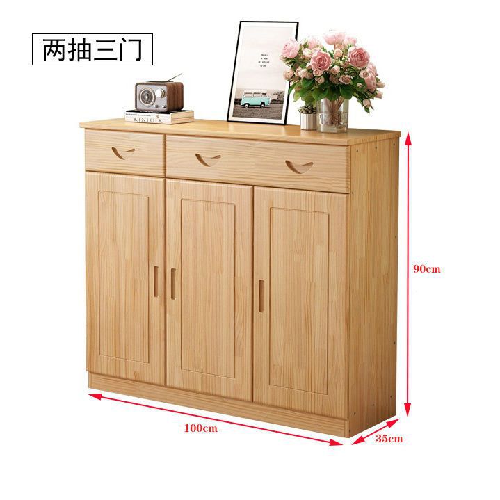 Solid Wood Shoe Cabinet for Home Entrance Large Capacity Multi-Functional Combination Storage Cabinet Two-Door Three-Door Storage Foyer Cabinet Shoe Rack