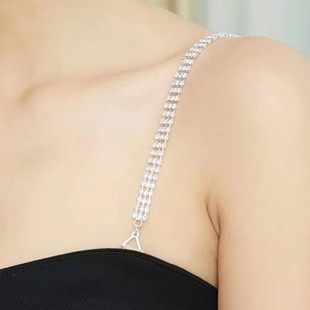 European and American Fashion Three-Row Rhinestone Bridal Shoulder Strap Adjustable Fashion Sparkling Metal Shoulder Chain Sexy Body Chain for Women