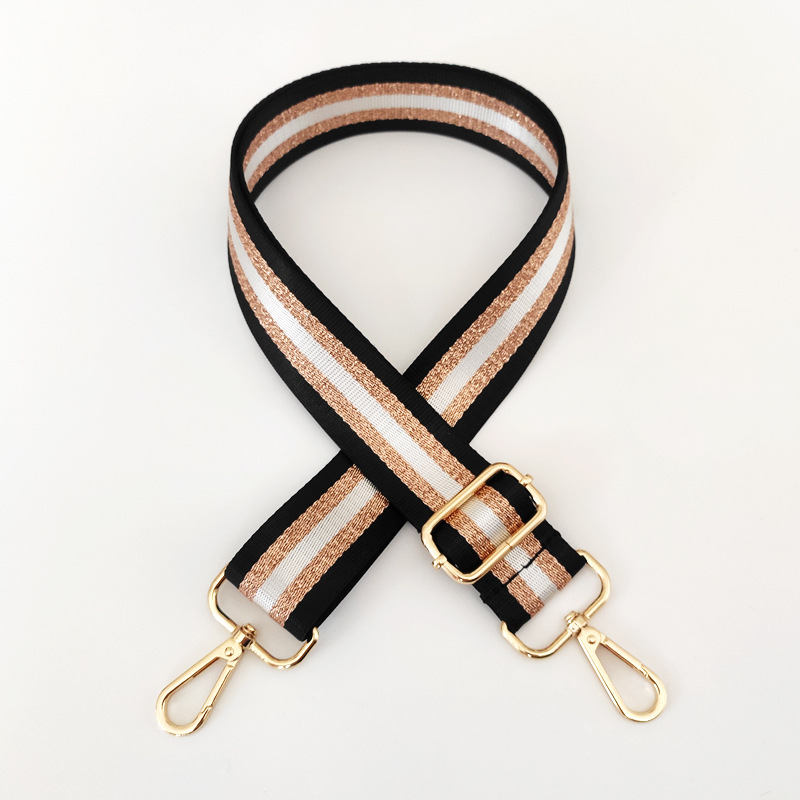 Color Block, Stripe Pattern Women'S Gender New Colorful Nylon Wide Shoulder Strap Bright Gold Thread Purse Accessories Strap Adjustable Shoulder Crossbody Replacement Long Strap
