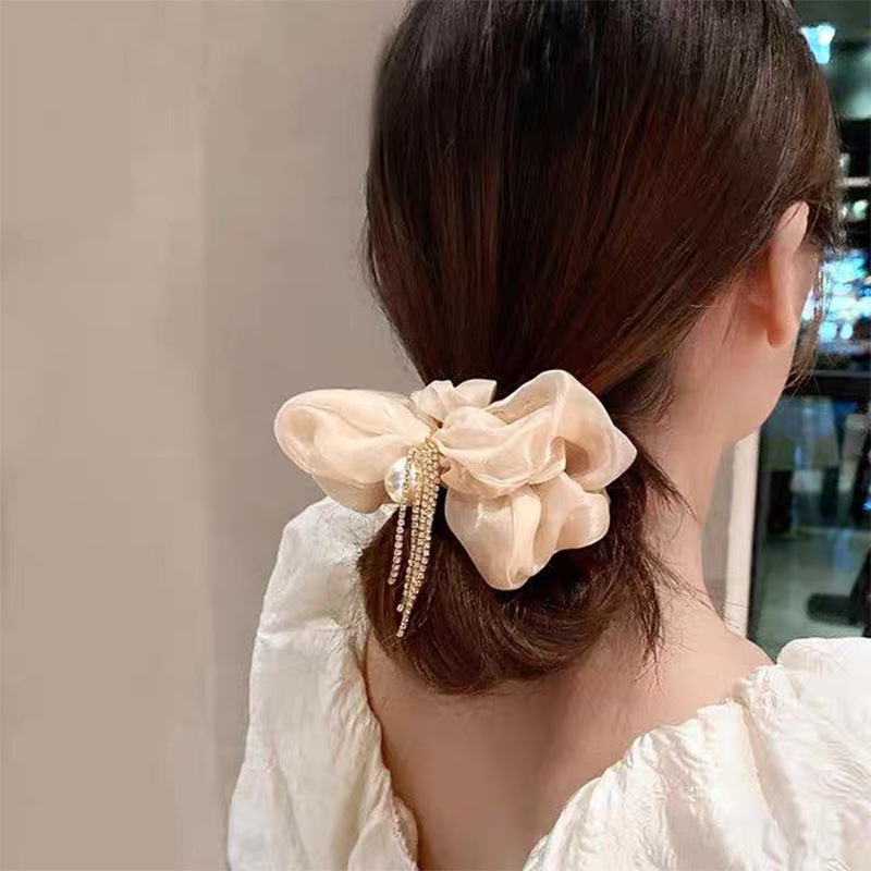 Fashion Simple Rhinestone Tassel Tie Pearl Hair Rope Ponytail Headdress display picture 2