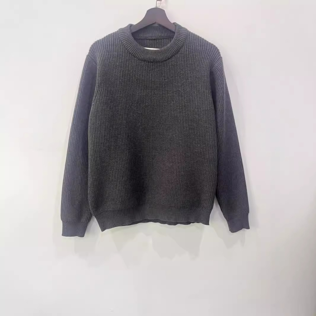 2026 Autumn/Winter Old-fashioned Gray-Black Crew Neck Loose-fitting Pullover Knit Sweater for Men and Women