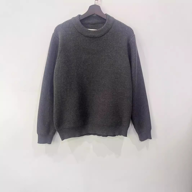 Four-corner stitch MM6 Ma Jia style gray black round neck loose pullover sweater original men's and women's sweater