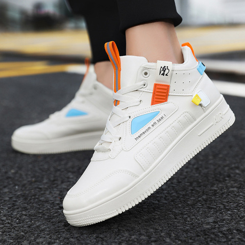  spring new national trend color-blocked high-top shoes Korean style fashionable white shoes men's platform youth sneakers