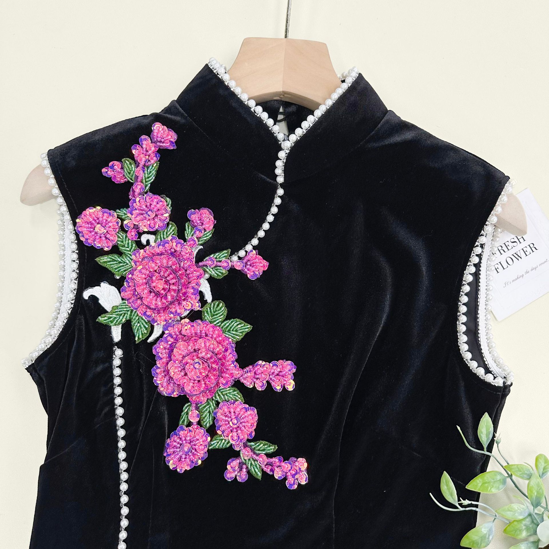 Flores tridimensionales sequinilla bordada pegatinas de tela hechas a mano ropa decoración ropa bolsos cheongsam nuevos accesorios negros chinos image 13
