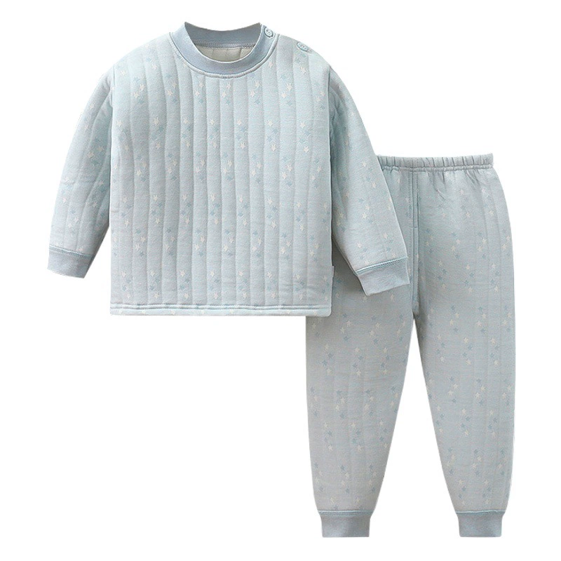 Новый теплый детский костюм для весны, осени и зимы, трехслойная стеганая одежда и штаны для малышей, комплект из двух предметов для детей младшего и среднего возраста.