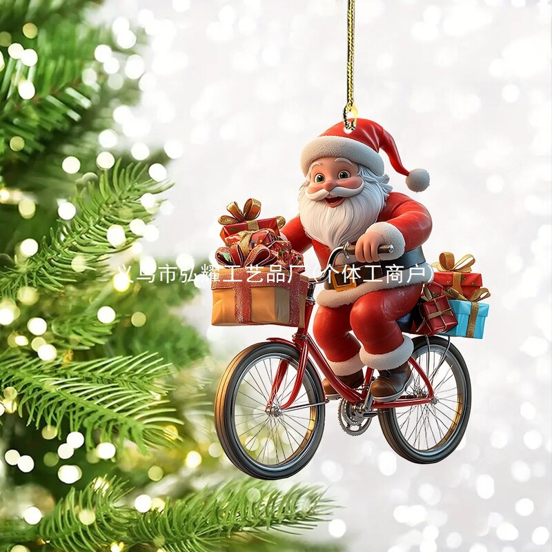 Cross-border Christmas new collection: Santa Claus riding a bicycle to deliver gifts, car interior decoration, acrylic 2D keychain ornament Cross-border Christmas new collection: Santa Claus riding a bicycle to deliver gifts, car interior decoration, acrylic 2D keychain ornament